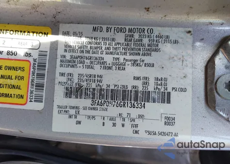 2016 Ford Fusion Se из США, поврежденный, VIN 3FA6P0H76GR136334